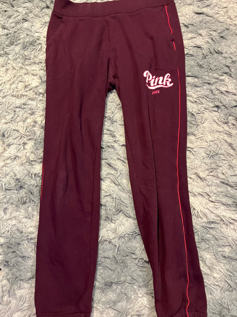 PINK Victoria's Secret Maroon Joggers with Pink Piping